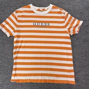 Guess Los Angeles Orange White Striped‎ Men's T-Shirt Size Small #587